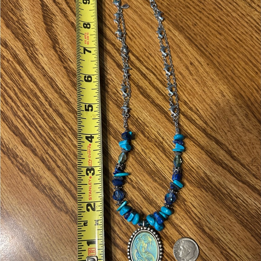 Vintage Kirks Folly Blue Beaded Mermaid Necklace with Silver Accents - Picture 4 of 6